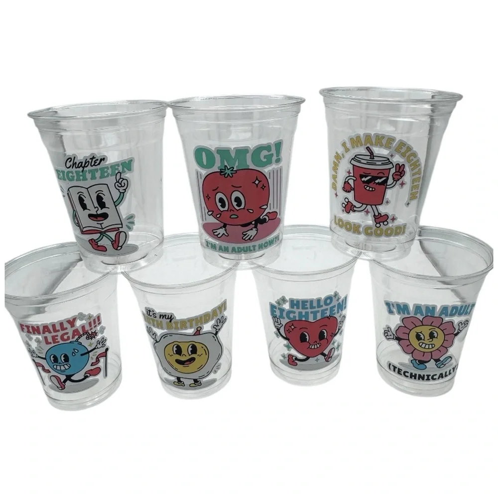 New Set of 7 Count of 18th Birthday Party cups, by BlueOakCreations